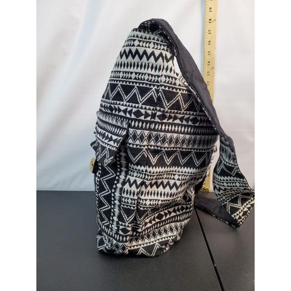 Tribe Azure Shoulder Bag Womens Black White Aztec Cotton Handcrafted Closure Zip - Picture 3 of 10